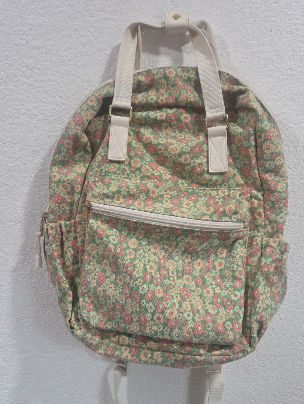 wild fable Floral Canvas Backpack — Cream, Pink & Green
